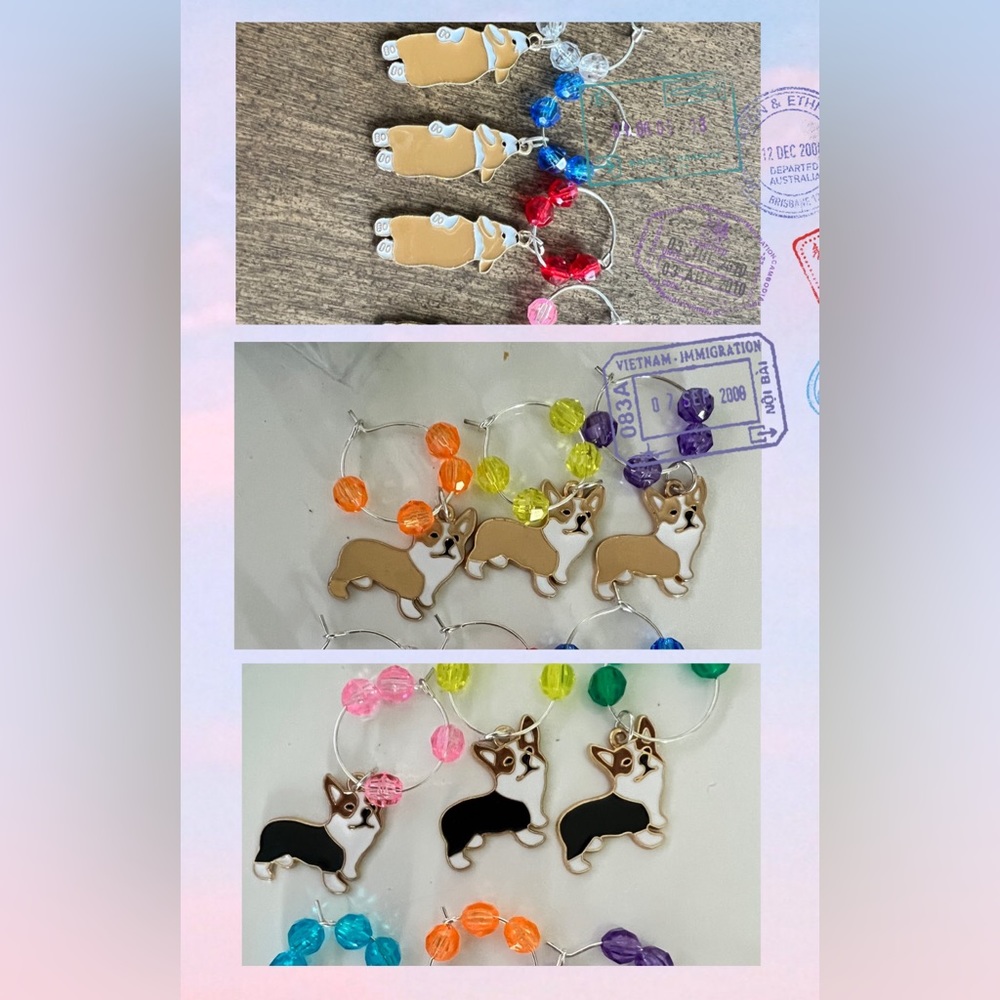 Handmade ADORABLE CORGI wine charms (set of 6)